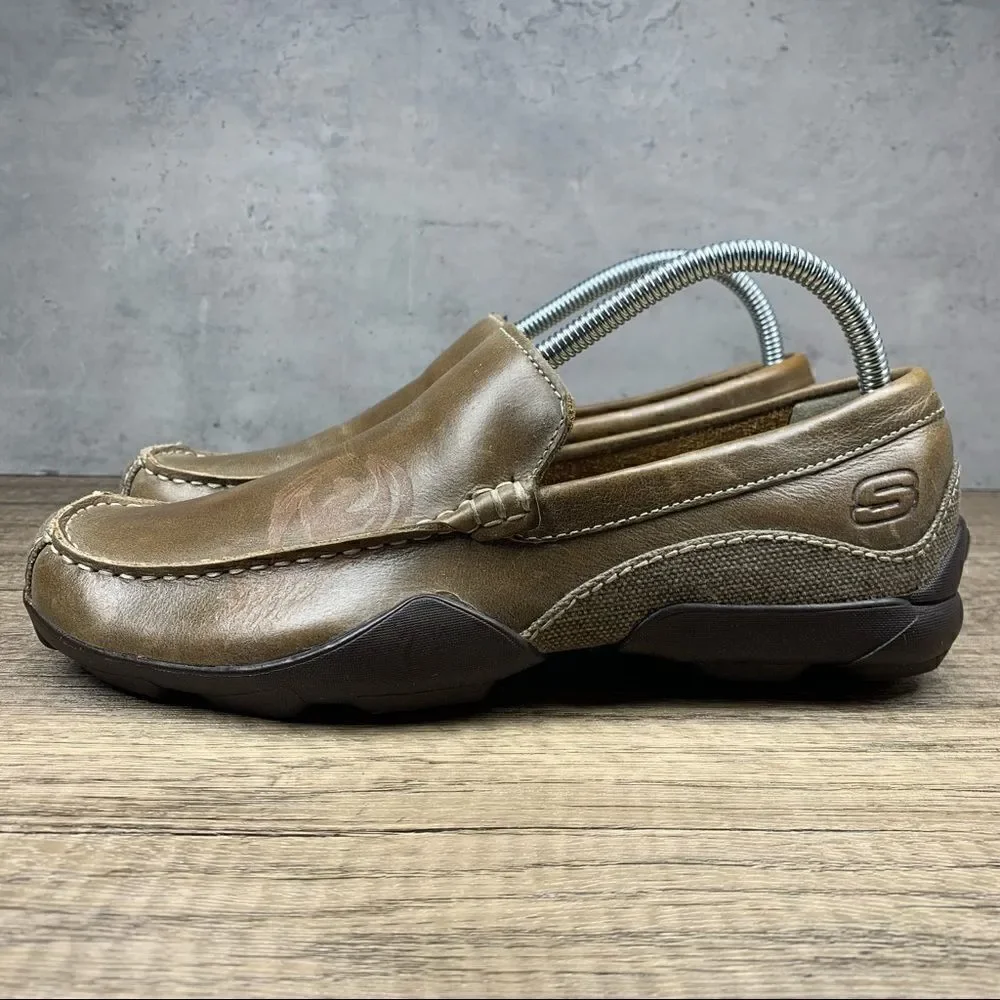 ‎SKECHERS Shoes Men’s Sz 8 Brown Leather~”Rising Phoenix” Loafers Driving 60660